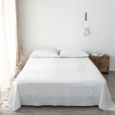 新款全棉色织水洗棉单床单无印风纯棉床单 200cmx230cm 白格