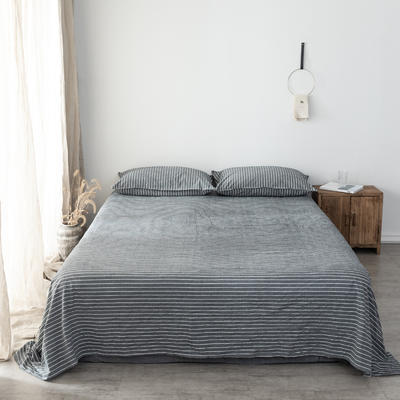 新款全棉色织水洗棉单床单无印风纯棉床单 200cmx230cm 灰条