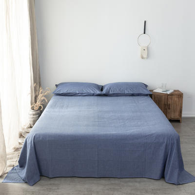 新款全棉色织水洗棉单床单无印风纯棉床单 200cmx230cm 蓝
