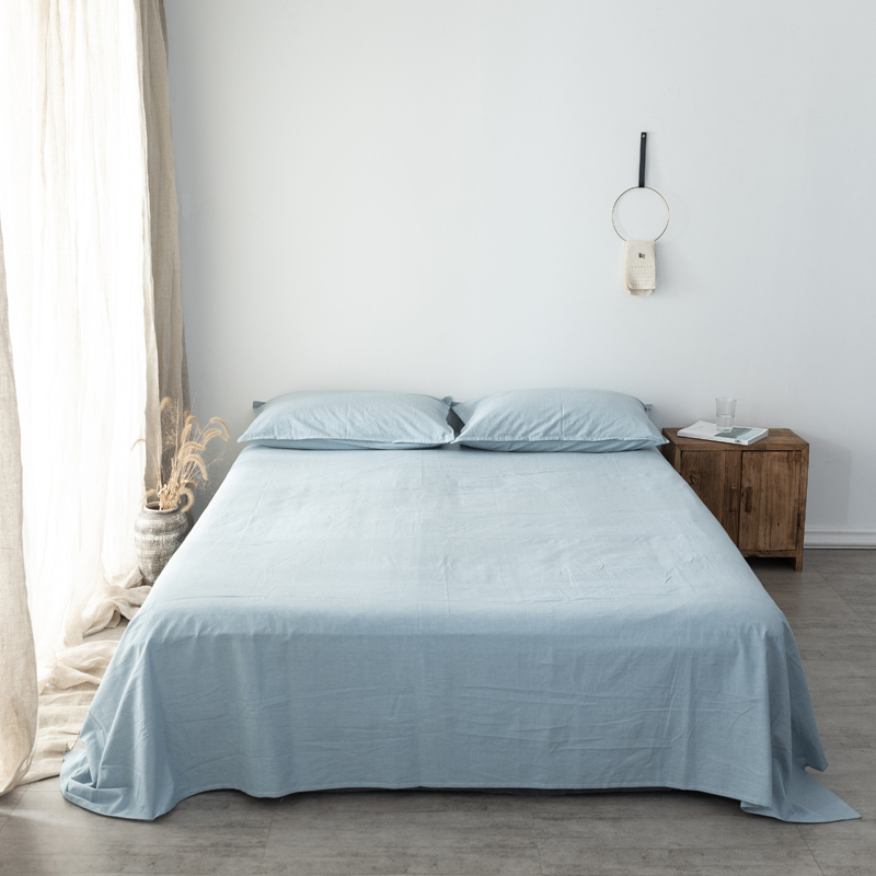 新款全棉色织水洗棉单床单无印风纯棉床单 200cmx230cm 天蓝