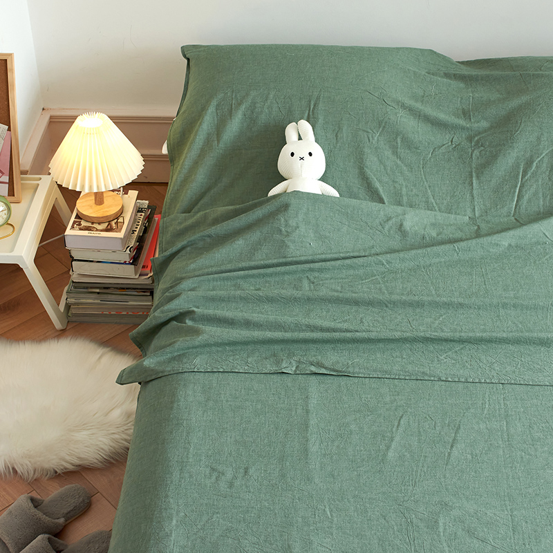 无印色织全棉水洗棉酒店隔脏睡袋便携式出差旅游行单双人床单被套 130*210cm 绿色