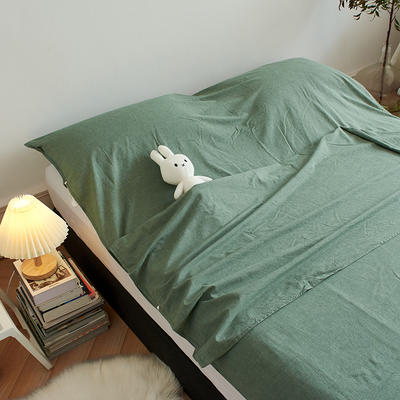 无印色织全棉水洗棉酒店隔脏睡袋便携式出差旅游行单双人床单被套 100*210cm 绿色