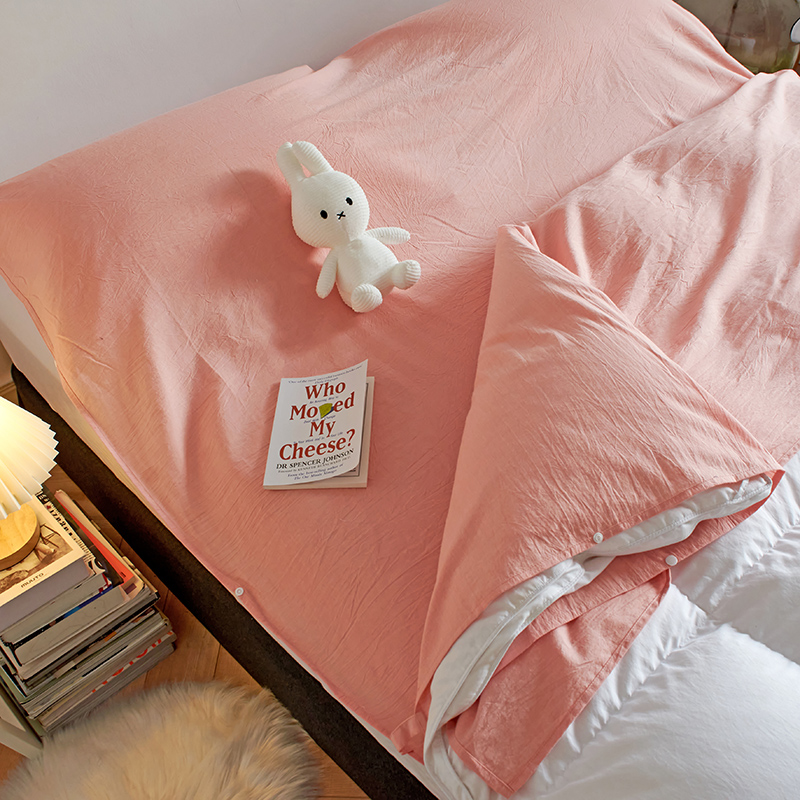 无印色织全棉水洗棉酒店隔脏睡袋便携式出差旅游行单双人床单被套 130*210cm 粉色
