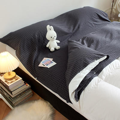 无印色织全棉水洗棉酒店隔脏睡袋便携式出差旅游行单双人床单被套 100*210cm 黑格