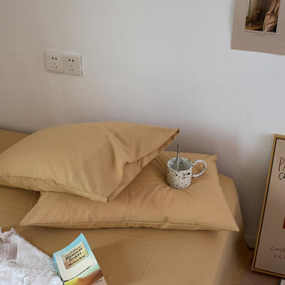 全棉水洗棉枕套单件简约纯色纯棉枕头套单人枕巾枕芯套48x74 48cmX74cm一对 奶茶