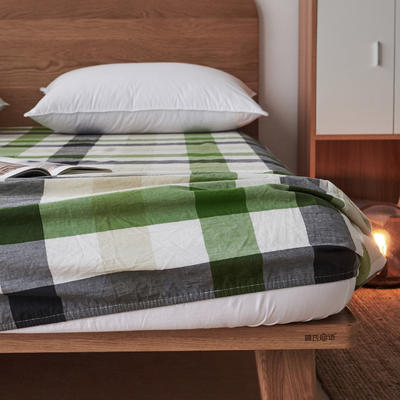 全棉色织水洗棉床笠单件纯棉床罩1.5m1.8米床垫防尘保护套 180cmx200cm+30cm 绿白大格