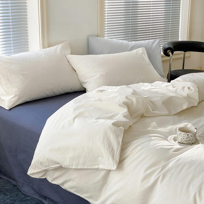 新品北欧风简约纯色全棉水洗棉四件套纯棉床单被套拼色三件套床上用品 1.2m-1.35m床单款单件套 白+藏青