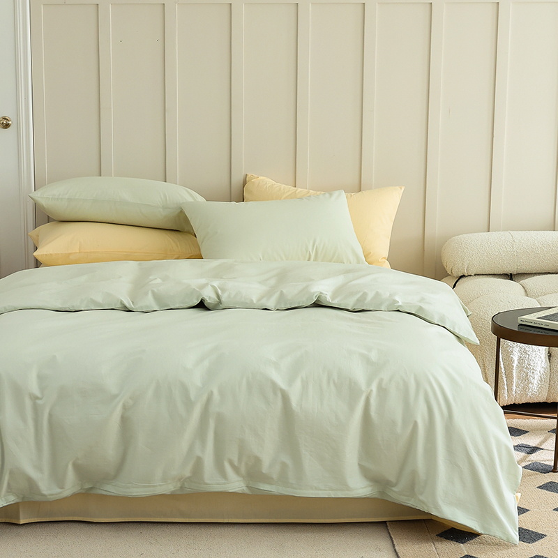 新品北欧风简约纯色全棉水洗棉四件套纯棉床单被套拼色三件套床上用品 1.2m-1.35m床单款单件套 螺旋藻绿-鹅黄
