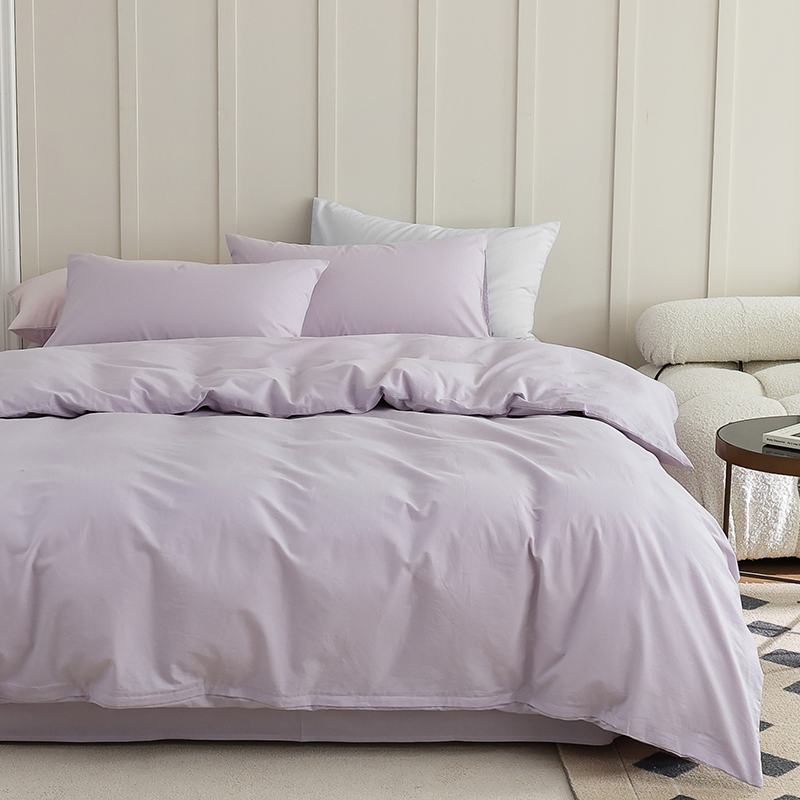 新品北欧风简约纯色全棉水洗棉四件套纯棉床单被套拼色三件套床上用品 1.2m-1.35m床单款单件套 千夏紫