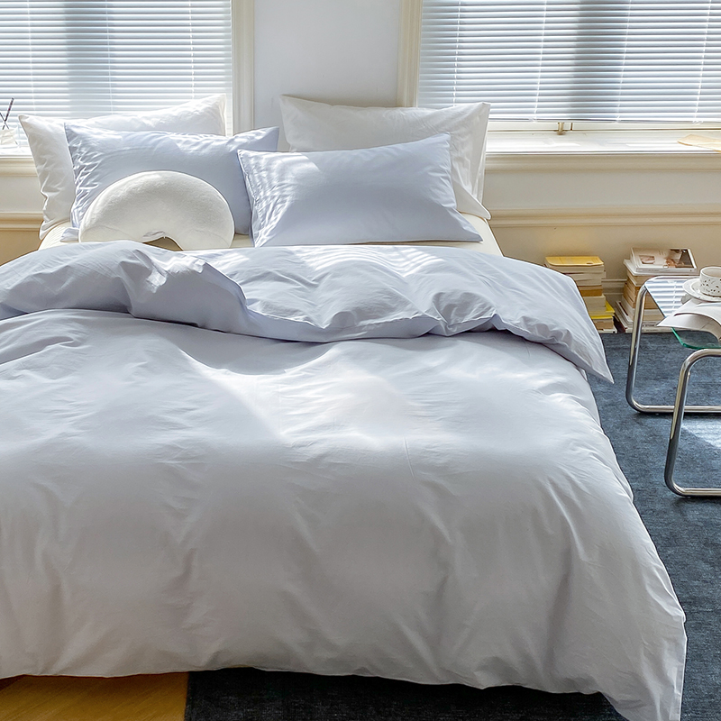 新品北欧风简约纯色全棉水洗棉四件套纯棉床单被套拼色三件套床上用品 1.2m-1.35m床单款单件套 浅蓝-鹅黄