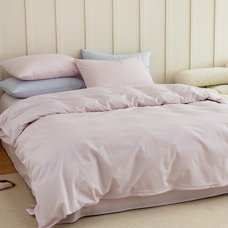 新品北欧风简约纯色全棉水洗棉四件套纯棉床单被套拼色三件套床上用品 1.2m-1.35m床单款单件套 微微紫