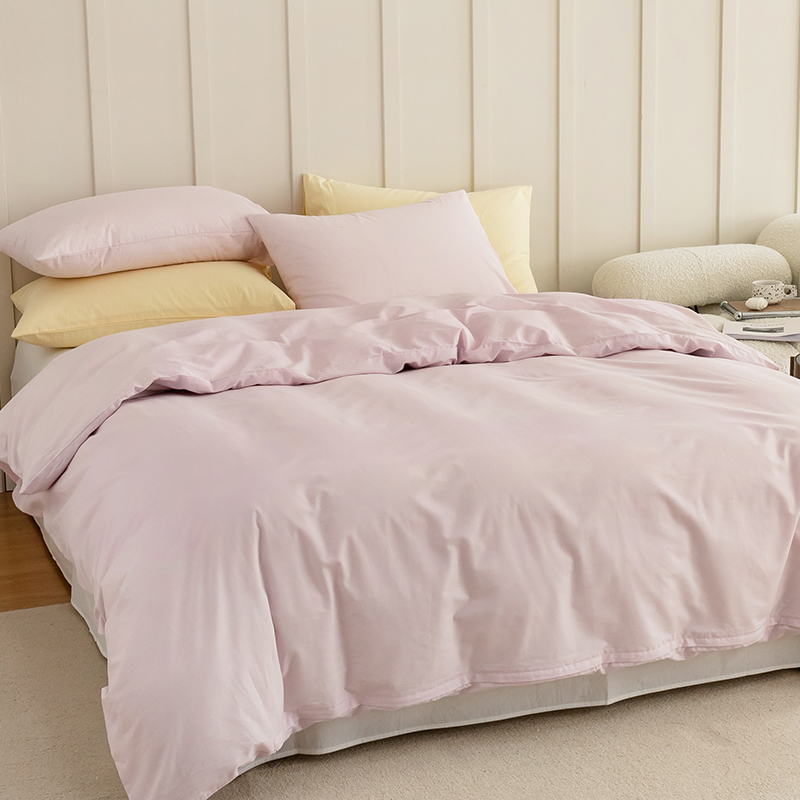 新品北欧风简约纯色全棉水洗棉四件套纯棉床单被套拼色三件套床上用品 1.2m-1.35m床单款单件套 微微紫-白