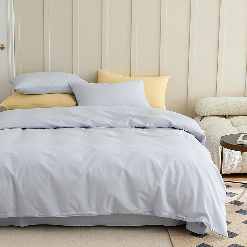 新品北欧风简约纯色全棉水洗棉四件套纯棉床单被套拼色三件套床上用品 1.2m床单款三件套 浅蓝
