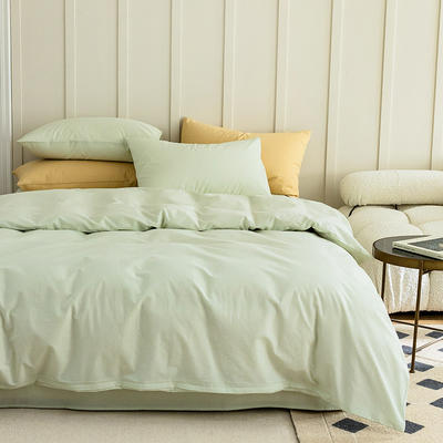 新品北欧风简约纯色全棉水洗棉四件套纯棉床单被套拼色三件套床上用品 1.2m床单款三件套 螺旋藻绿
