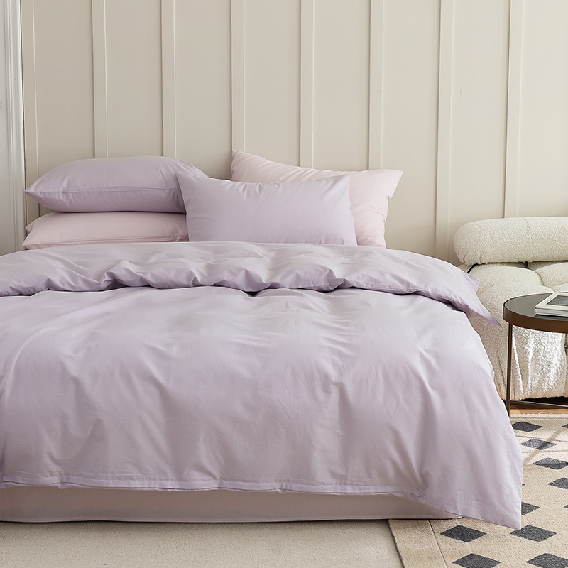 新品北欧风简约纯色全棉水洗棉四件套纯棉床单被套拼色三件套床上用品 1.2m床单款三件套 千夏紫-微微紫
