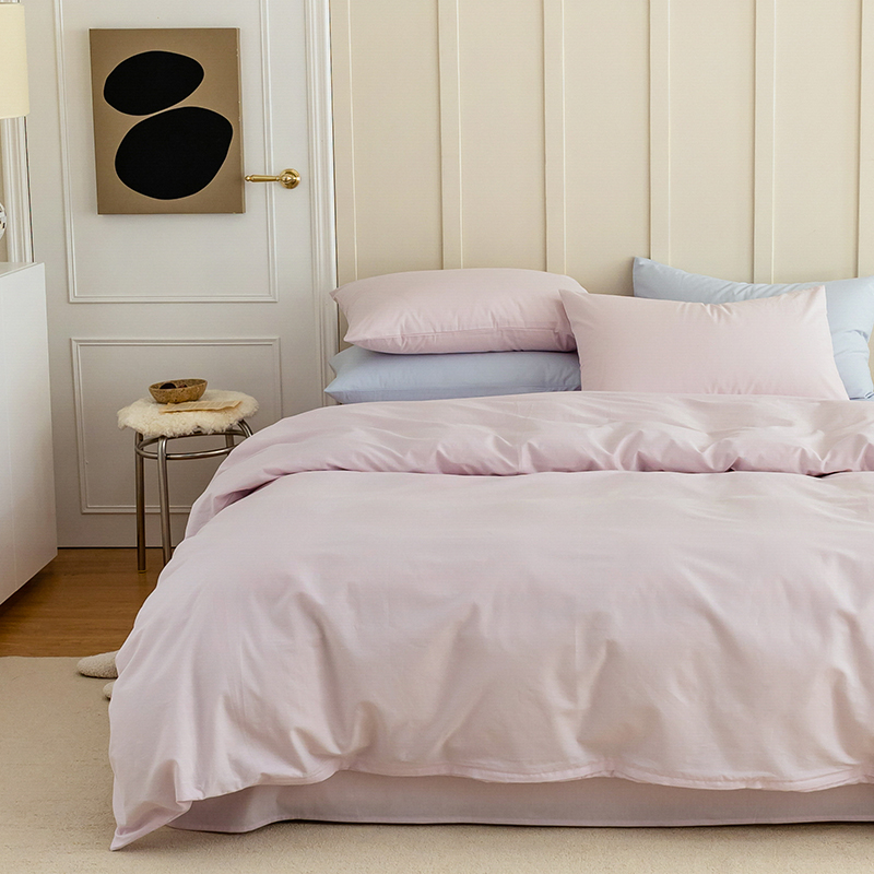新品北欧风简约纯色全棉水洗棉四件套纯棉床单被套拼色三件套床上用品 1.2m床单款三件套 微微紫