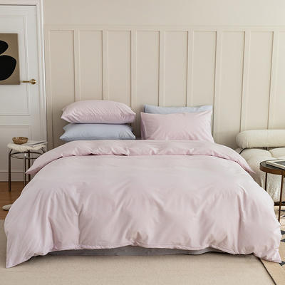 新品北欧风简约纯色全棉水洗棉四件套纯棉床单被套拼色三件套床上用品 1.2m床单款三件套 微微紫-浅灰