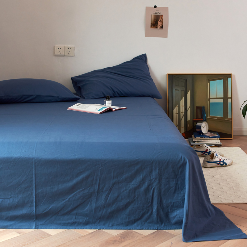 无印全棉水洗棉床单纯棉单人被单枕套三件套学生宿舍单双人床单床罩简约北欧 200cmx230cm 海蓝