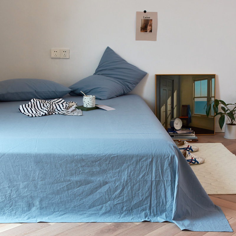 无印全棉水洗棉床单纯棉单人被单枕套三件套学生宿舍单双人床单床罩简约北欧 200cmx230cm 霁色