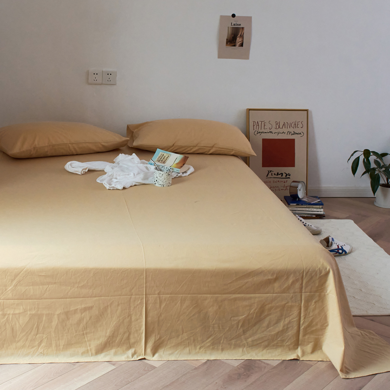 无印全棉水洗棉床单纯棉单人被单枕套三件套学生宿舍单双人床单床罩简约北欧 200cmx230cm 奶茶