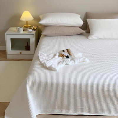 双面韩国全棉水洗棉床盖三件套夹棉床单纯棉绗缝被床垫保护盖加厚枕套 200cmx230cm 极简白