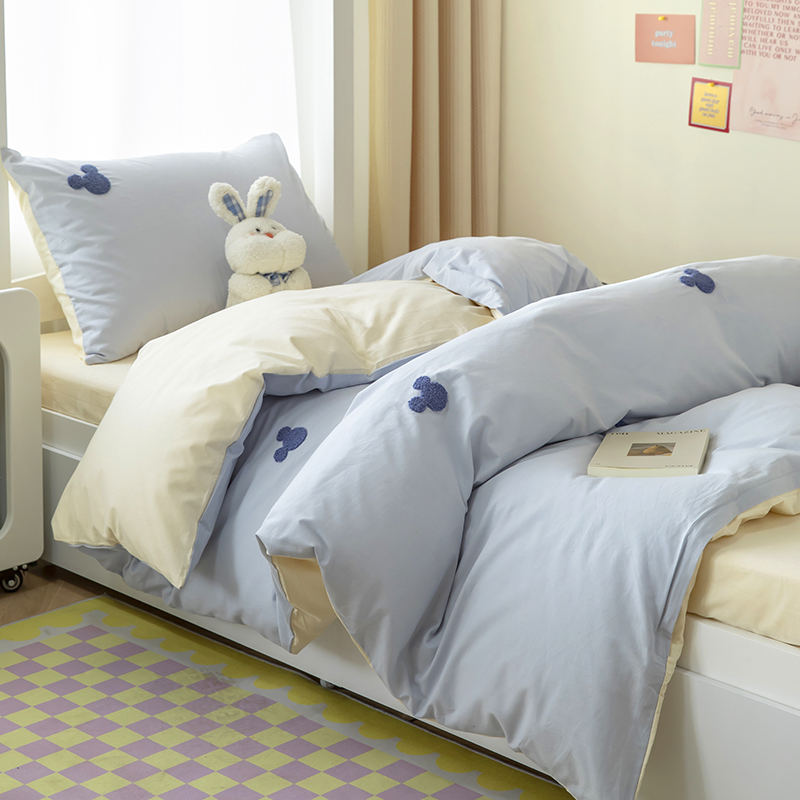 正版迪士尼40支全棉学生三件套大学生宿舍简约清新床上用品床单被套四件套 1.2m床单款三件套 米奇双拼蓝色