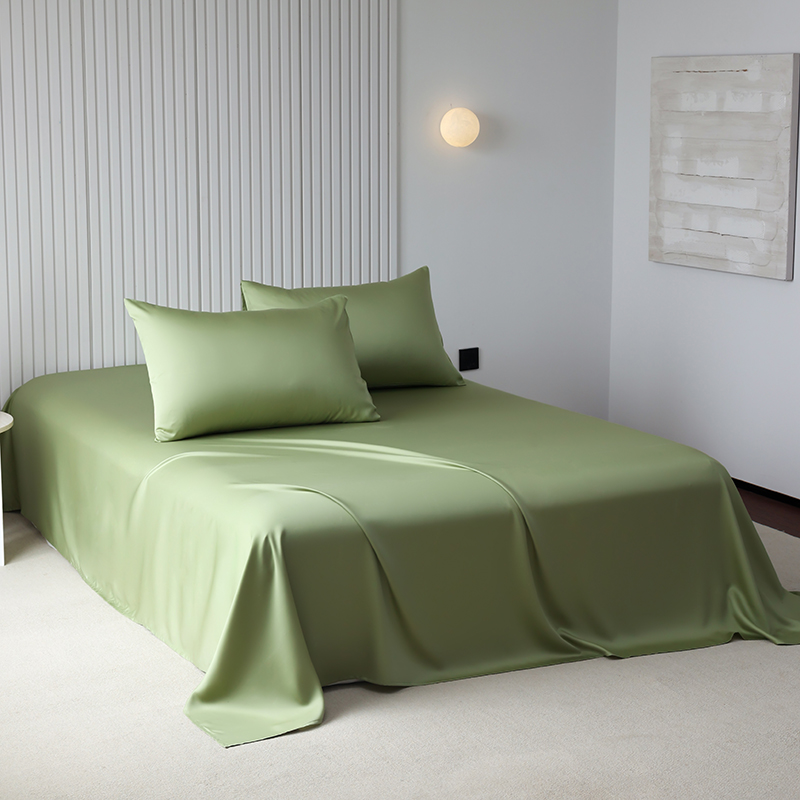 2024新款A类60天丝莱赛尔纤维单床单夏季裸睡宿舍凉感被单纯色单双人床单枕套三件套 200x245cm单床单 青频绿