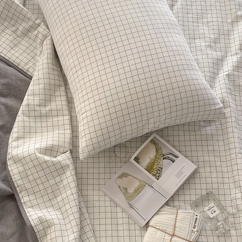 高品质高支高密色织全棉枕套纯棉单人枕头套学生宿舍枕巾枕头罩一对装 48cmX74cm（一对） 白格