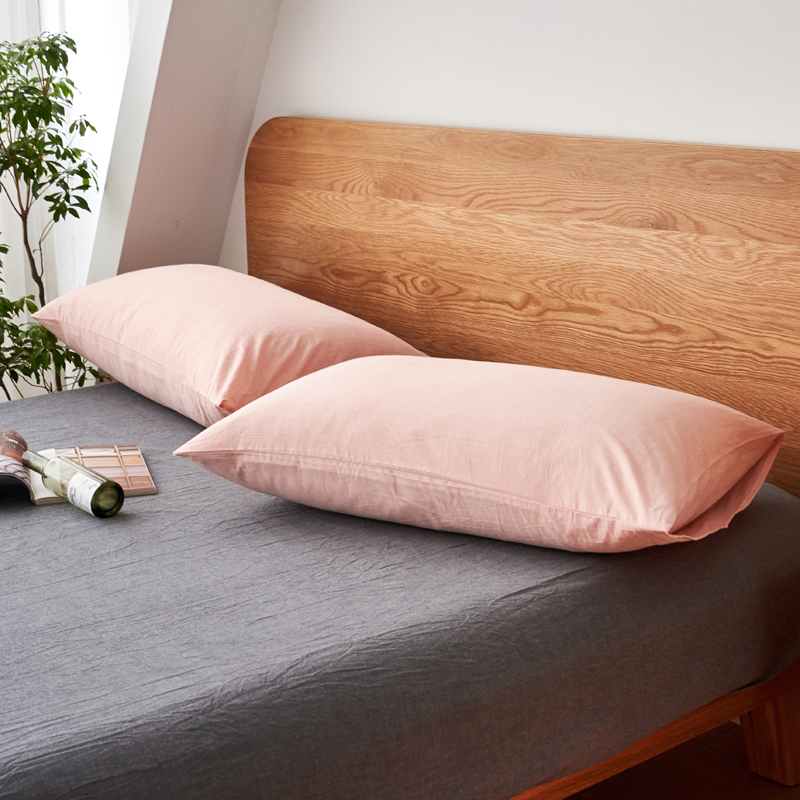 高品质高支高密色织全棉枕套纯棉单人枕头套学生宿舍枕巾枕头罩一对装 48cmX74cm（一对） 粉色