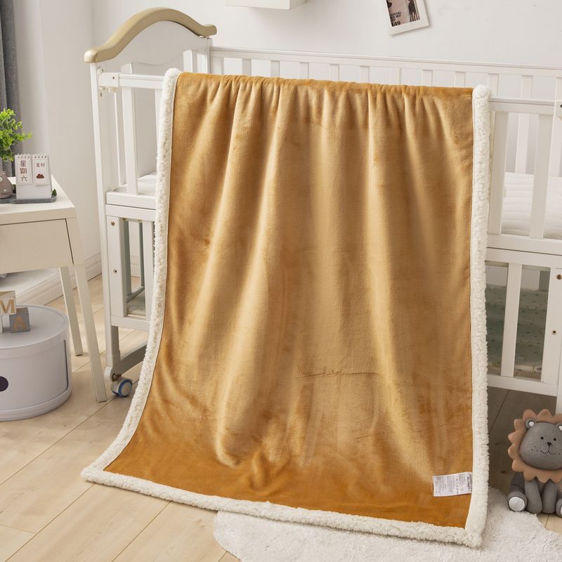 2019新款幼儿园婴童儿童法莱绒小毛毯-素色绣花款 75*100cm（绣花款） 橙黄色