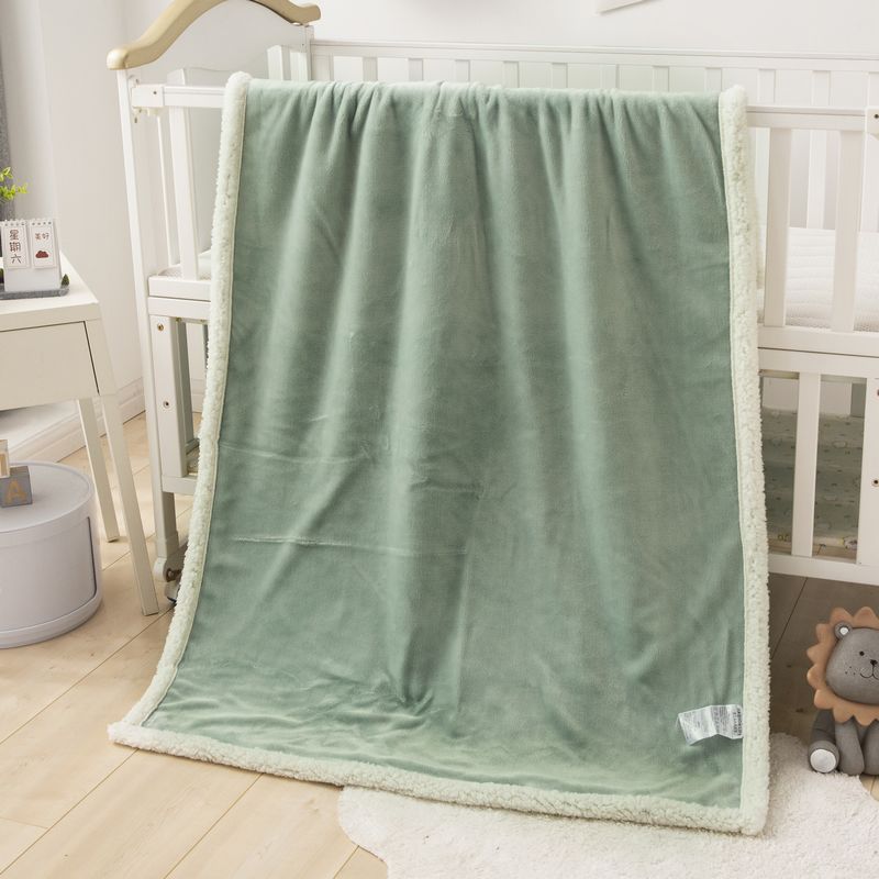 2019新款幼儿园婴童儿童法莱绒小毛毯-素色绣花款 75*100cm（绣花款） 绿色