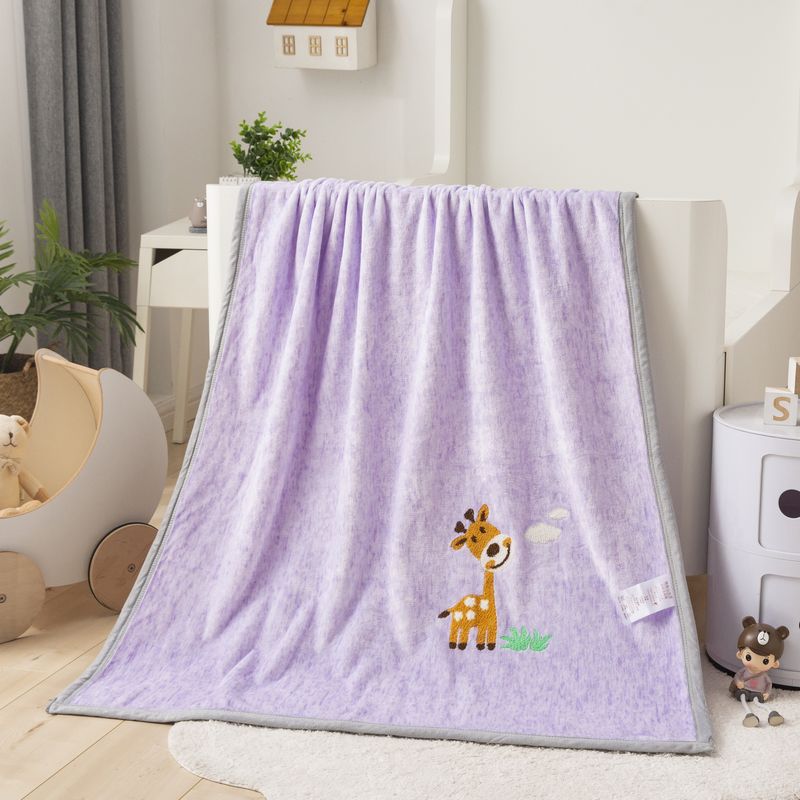 2019新款幼儿园婴童儿童法莱绒小毛毯-素色绣花款 75*100cm（绣花款） 小鹿-紫