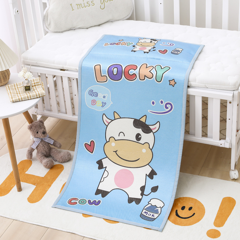 2021新款幼儿园婴童儿童大版卡通冰丝凉席枕席一体 60*120cm 可爱牛牛