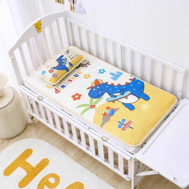 2023新款大版卡通幼儿园婴童儿童冰丝凉席午睡席子宝宝婴儿床专用冰丝席 60*120cm两件套 滑板恐龙