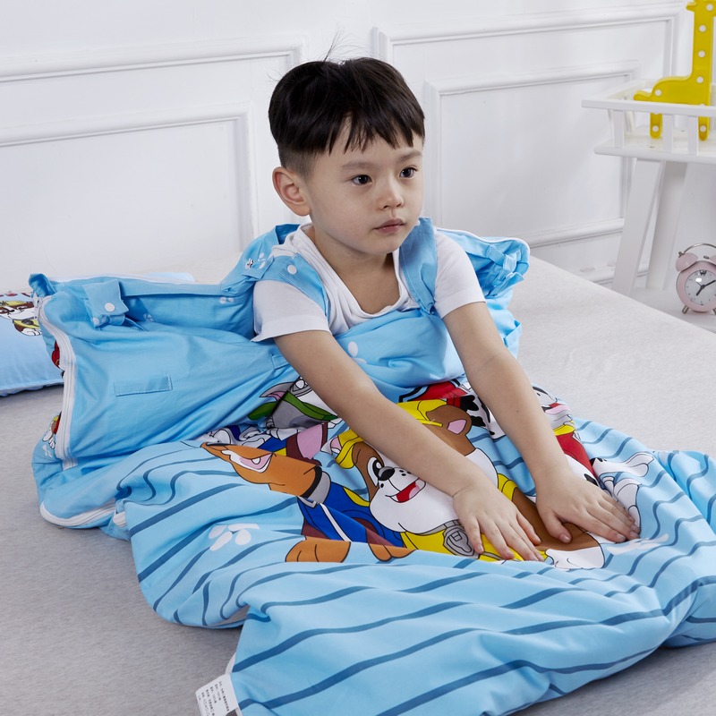 2022新款大版卡通全棉幼儿园婴童儿童睡袋防踢被 细条汪汪队 65*100cm睡袋外套+枕
