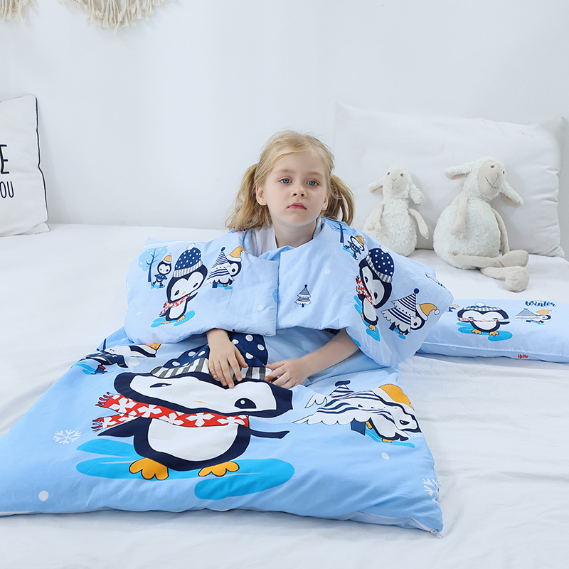 2022新款大版卡通全棉幼儿园婴童儿童睡袋防踢被 小企鹅 80*120cm睡袋外套+枕套
