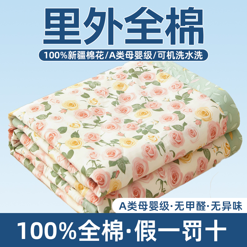 2024里外全棉棉花被夏被四件套 单件夏凉被 空调被 150x200cm约2.2斤 玫瑰花语