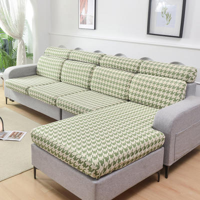 2024沙发套罩弹力万能全包围粗线棉麻感沙发笠-常规款-千鸟格系列 小坐垫套 绿色
