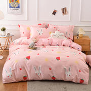 2021新款全棉12868AB版套件系列—四件套 被套1.6+床单1.6+枕套1只（三件套） 草莓兔-粉