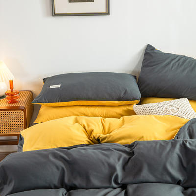 2022新款纯色双拼雅棉套件--单品枕套系列 48*74cm枕套/对 深灰+杏黄