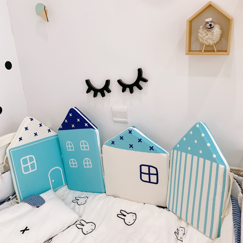 2019新款婴童房子床围 床围4片 蓝色房子