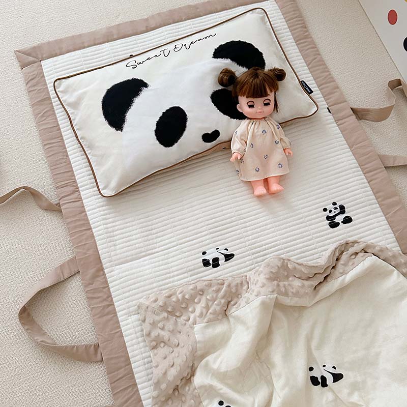 2023新款数码印花100支全棉磨毛大豆纤维幼儿园便携床垫 60x130cm单床垫 熊猫