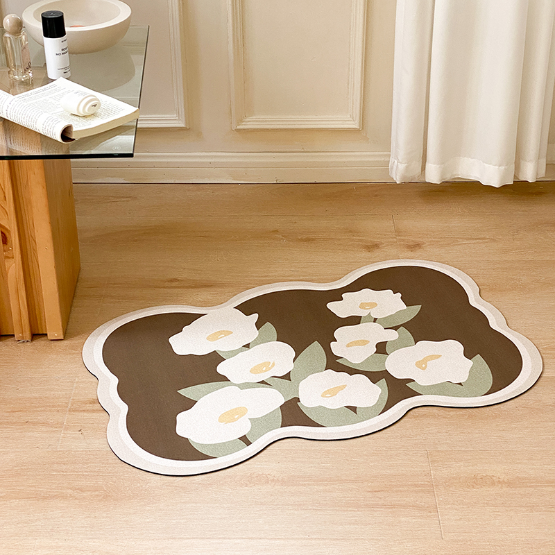 2022新款浴室吸水地垫软硅藻泥脚垫防滑厕所家用卫生间门口速干进门垫地毯 45*70cm 美丽的小花