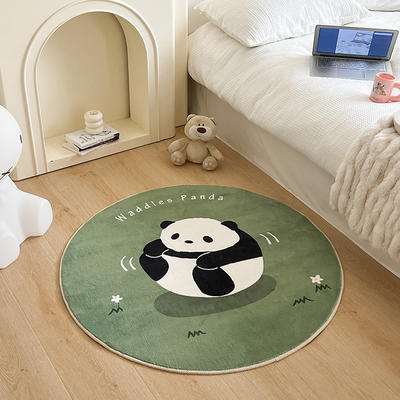 2023新款北欧可爱熊猫地垫客厅茶几毯沙发地毯现代卧室床边毯圆形摇椅垫子 羊羔绒 100米直径圆 悦心