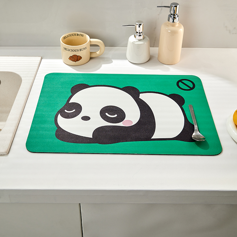 2023新款卡通厨房沥水垫吧台软硅藻泥水杯垫茶台垫子干燥垫咖啡机吸水垫 40*60cm 瞌睡熊猫