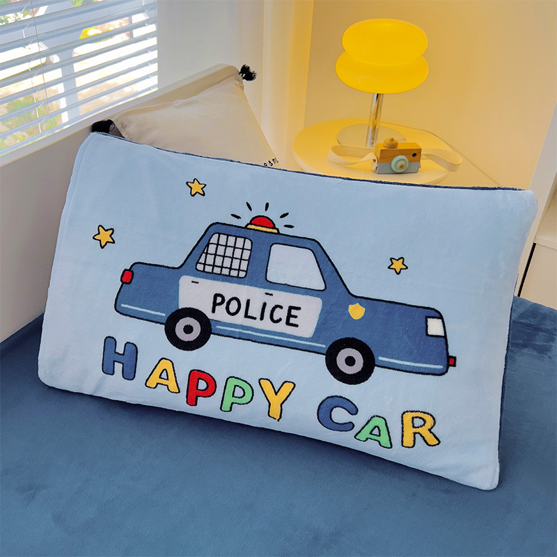 2025新款大版印花牛奶绒儿童枕套枕芯幼儿园枕套枕芯 消防警车