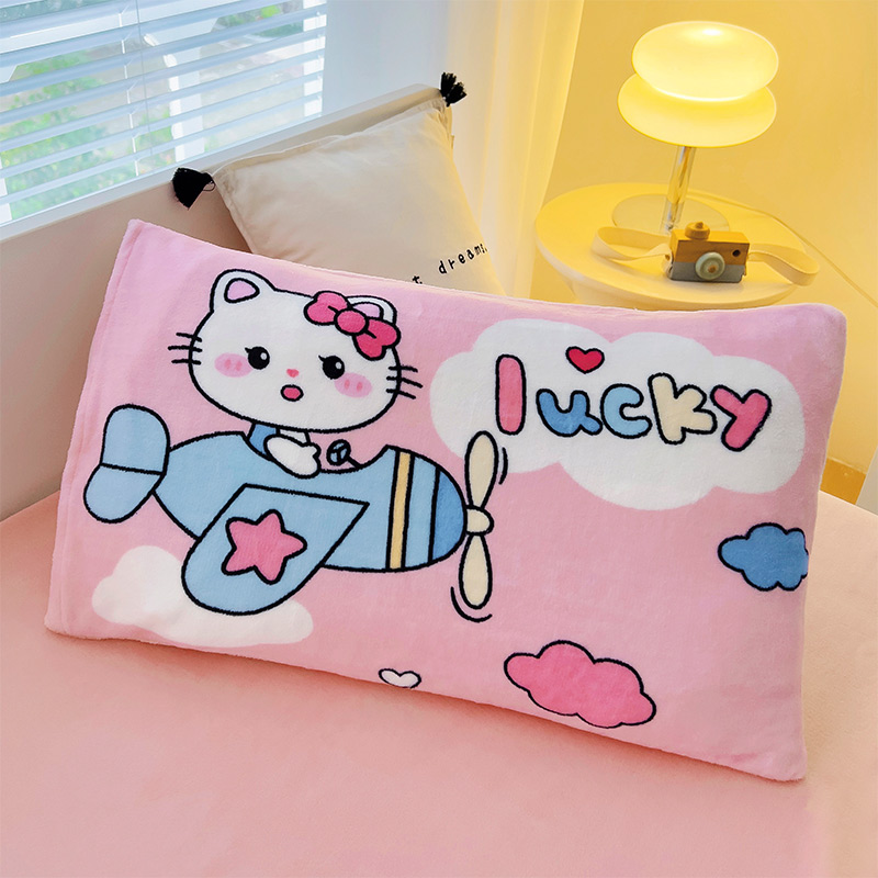 2025新款大版印花牛奶绒儿童枕套枕芯幼儿园枕套枕芯 幸运猫