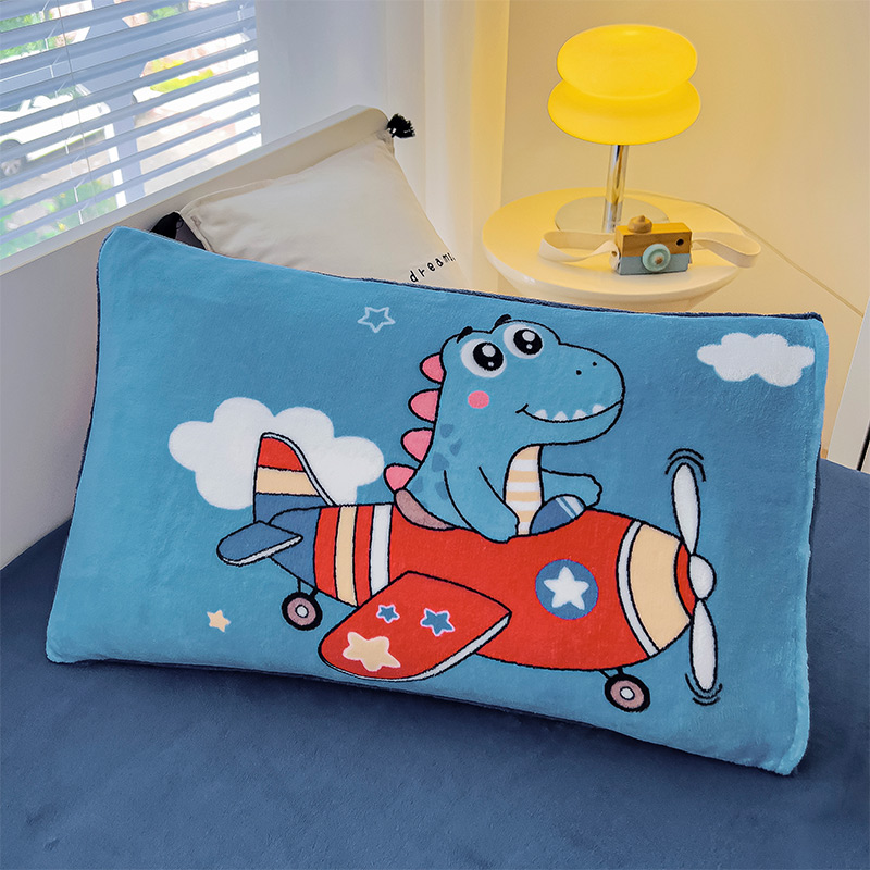 2025新款大版印花牛奶绒儿童枕套枕芯幼儿园枕套枕芯 飞机恐龙