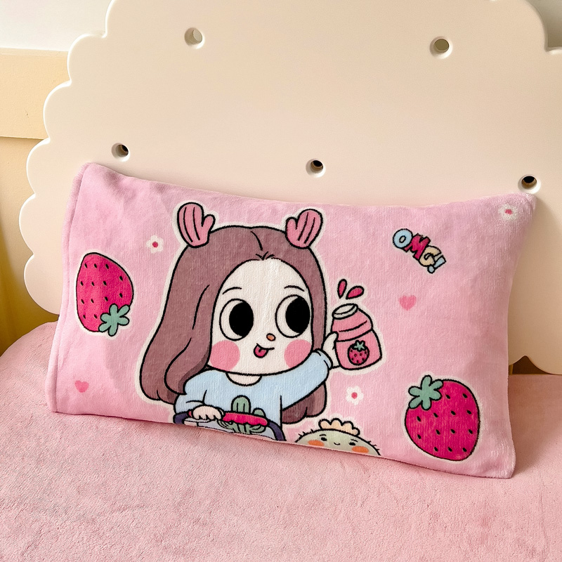 2025新款大版印花牛奶绒儿童枕套枕芯幼儿园枕套枕芯 幸运女孩