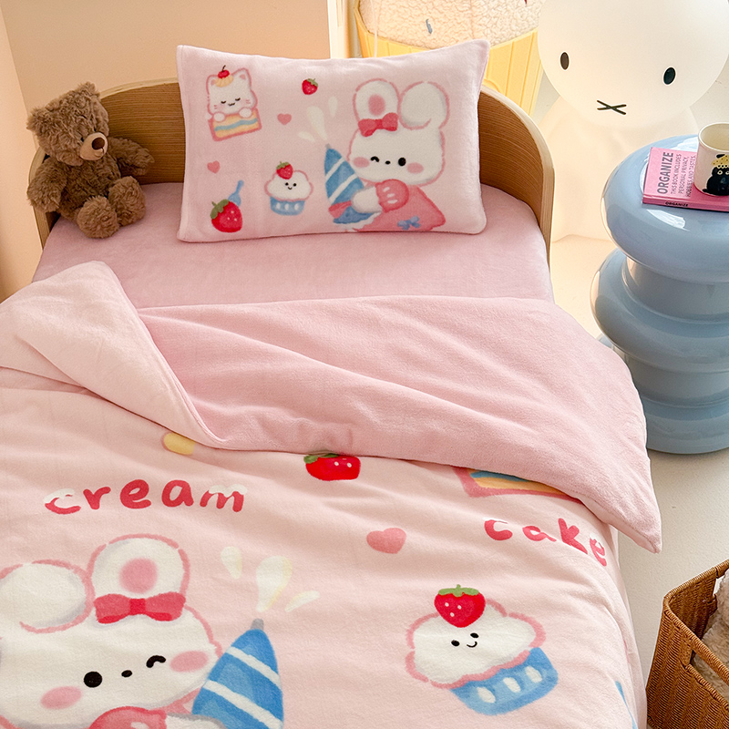 2025新款大版印花牛奶绒儿童枕套枕芯幼儿园枕套枕芯 萌小兔